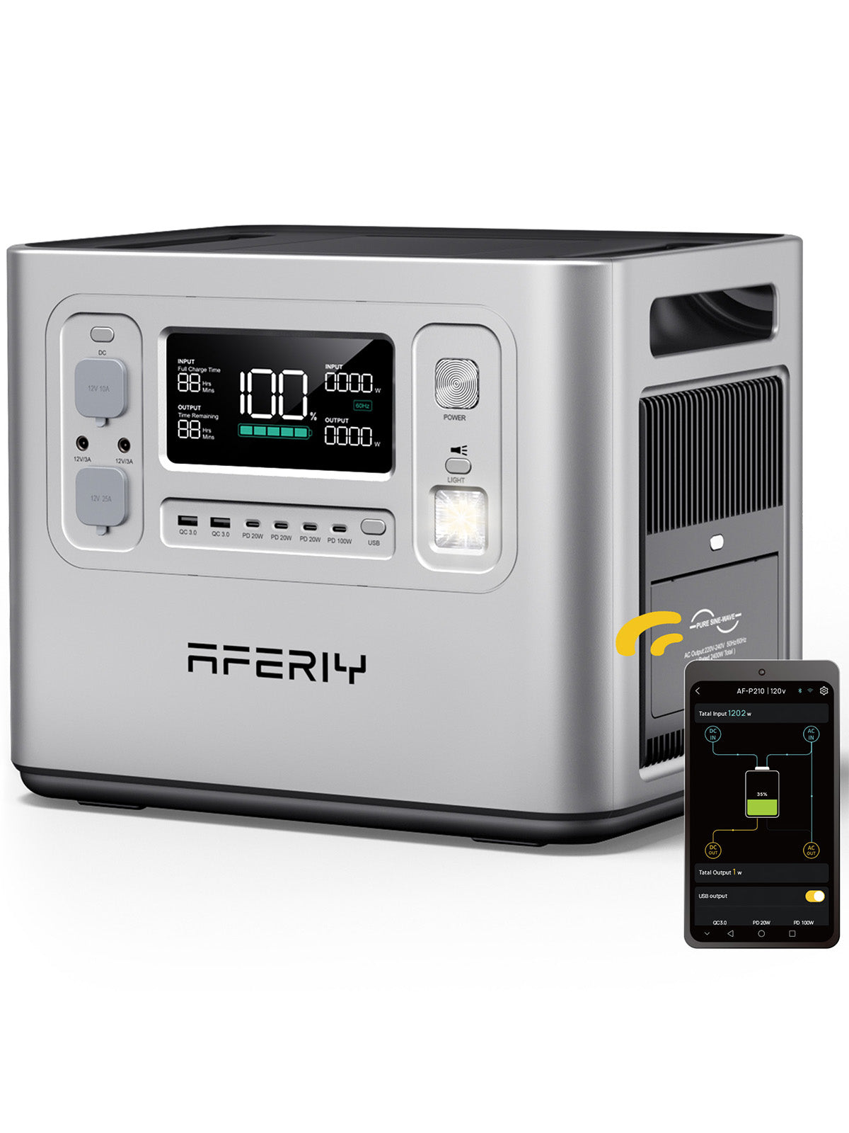AFERIY P210 Portable Power Station – 2400W / 2048Wh – Silver