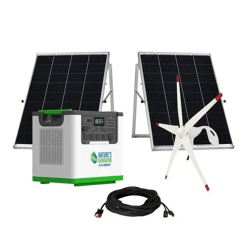 Natures Generator Lithium 3600 With 2 x 100W Monocrystalline Solar Panel + Wind Turbine