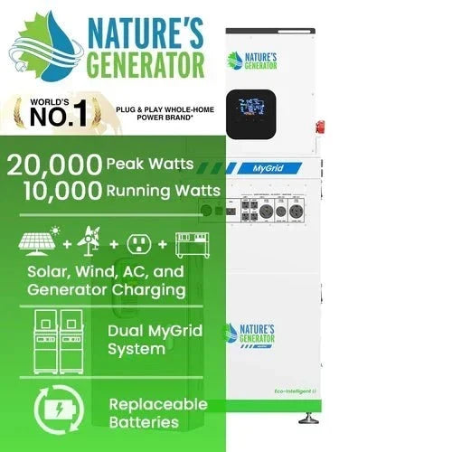 Natures Generator MyGrid 10K Solar Generator With 4 x 410W Rigid Solar Panels + 50A Automatic Transfer Switch